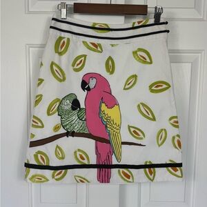 Anthropologie Edme & Esyllte white cotton parrot pencil‎ skirt SIZE 4